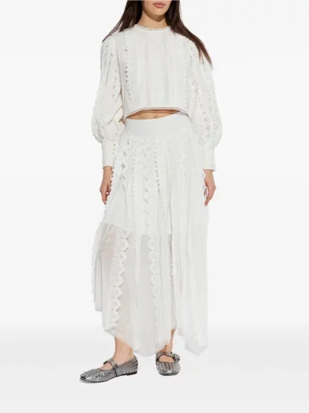 Fusta maxi Allsaints din dantelă alb