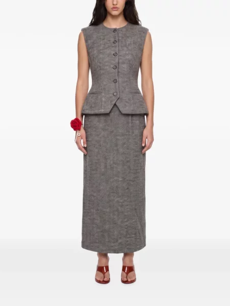 Fusta maxi Magda Butrym cu model herringbone plic gri