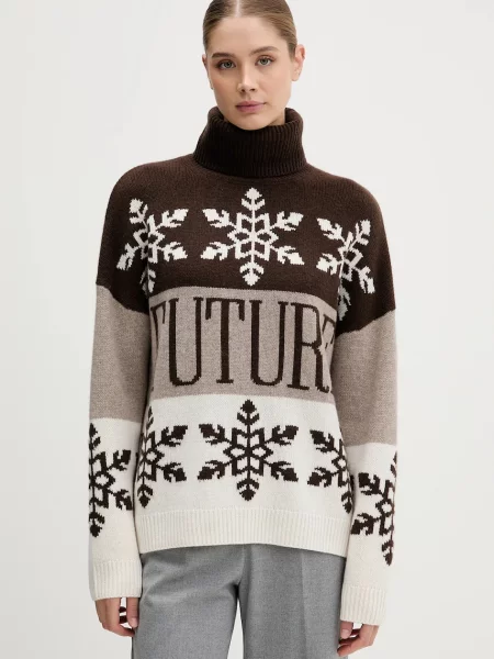 FROM FUTURE pulover de casmir cu guler maro