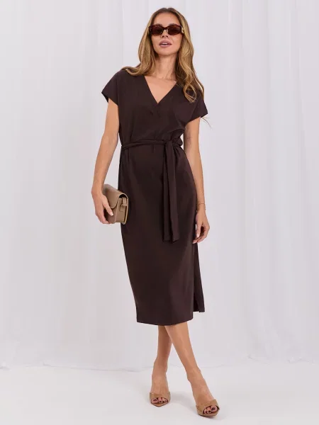 Rochie mini Rue Paris cu mâneci scurte maro