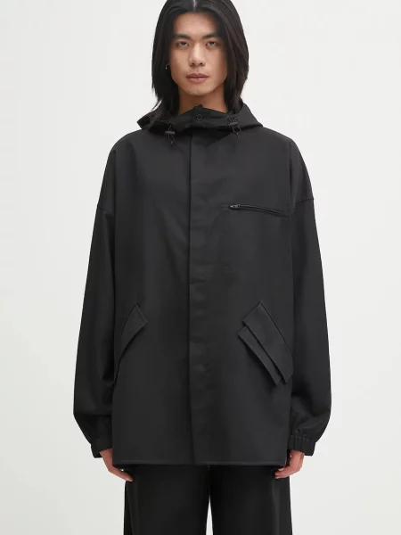 Košile s příměsí vlny Refined Wool relaxed se stojáčkem černá