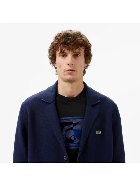 Lacoste Kardigan Z Dekoltem V Classic Fit granatowy