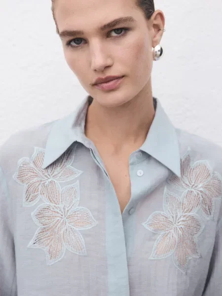 Блуза MANGO ліоцел/бавовна синій