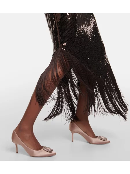Pantofi cu toc Manolo Blahnik din satin maro