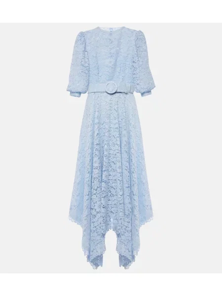 Sukienka midi Costarellos w kwiatki asymetryczna koronkowa niebieska