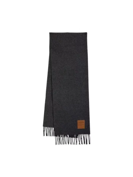 GANNI szalik wełniany Double Face Wool Solid gładki szary