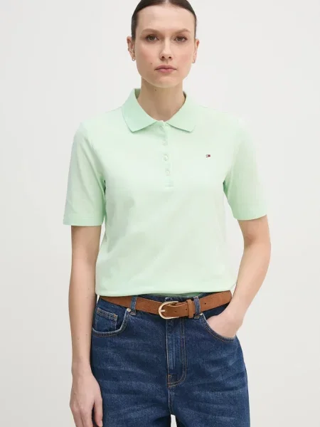 Тениска с яка Tommy Hilfiger тъмносиньо зелено