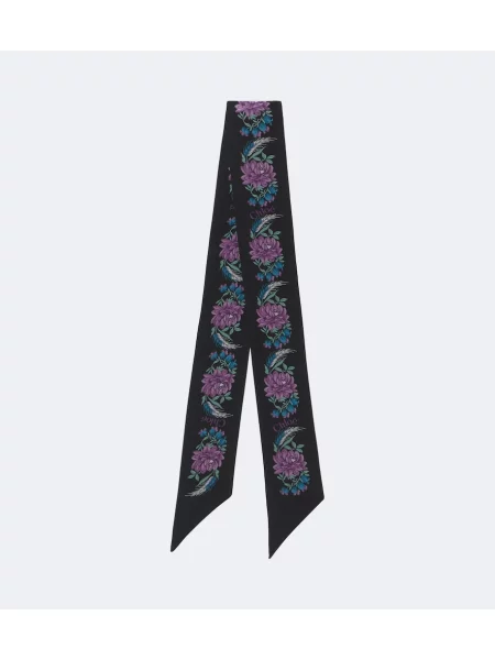 Fular Chloé de mătase cu model floral negru
