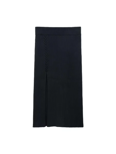 Dzianinowa spódnica midi Filippa K do kolan prążkowana czarna