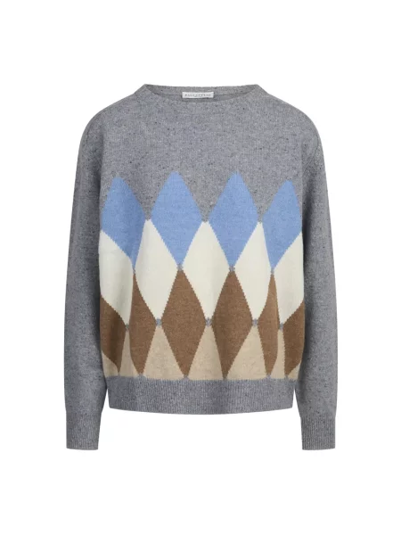 Sweter Ballantyne wełniany z okrągłym dekoltem szary