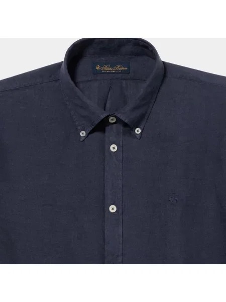 Lniana koszula Brooks Brothers niebieska