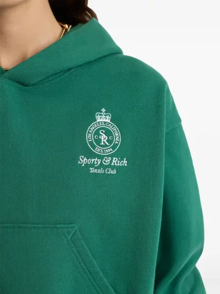 Суичър с качулка Sporty & Rich бродиран зелено