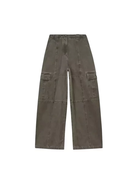 Kenzo spodnie Dyed Canvas Cargo Pants szerokie high waist brązowy