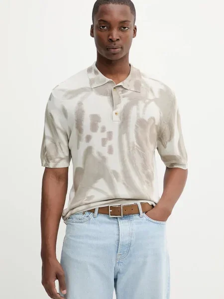 Desigual tricou polo FLOWER cu imprimeu gri