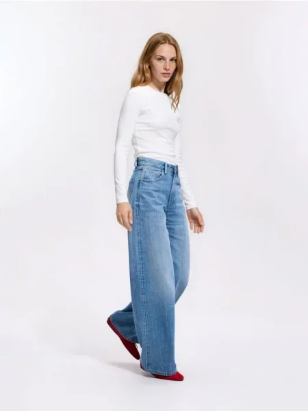 Reserved Blugi wide leg albastru
