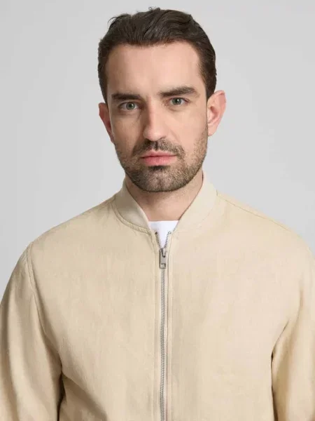 Kurtka z mieszanki bawełny i lnu z zamkiem błyskawicznym dwustronnym Jack & Jones Premium beżowa