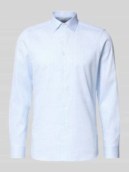 Koszula biznesowa o kroju slim fit z mieszanki bawełny z kołnierzykiem typu kent Olymp Level 5 błękitna