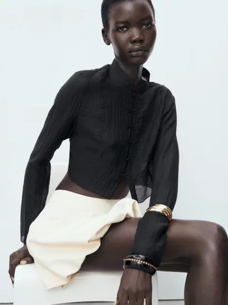 Блуза MANGO ліоцелл чорний