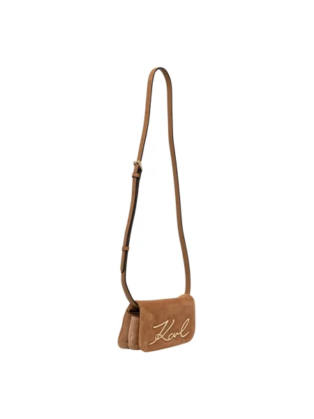 Karl Lagerfeld torebka crossbody zamszowa K/SIGNATURE brązowa