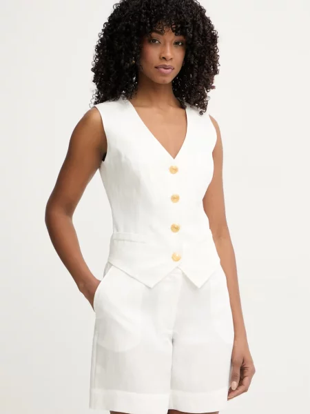 Marciano by Guess jednoradová vesta dámska s prímesou ľanu JANE biela