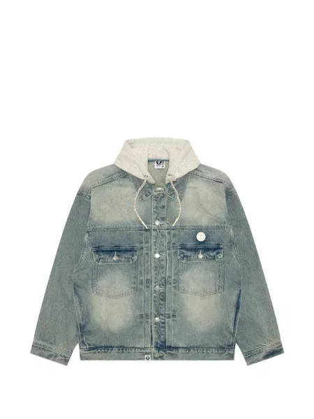 Geacă de blugi Aape By A Bathing Ape cu broderie cu glugă albastru