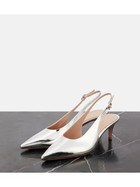 Pantofi cu toc Gianvito Rossi din piele slingback argintiu