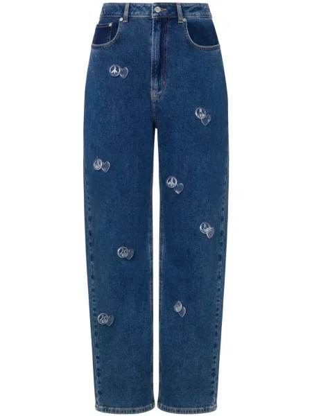 Blugi conici Moschino Jeans cu talie înaltă albastru
