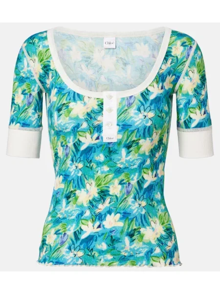 Top Chloé cu model floral tricotate cu nervuri
