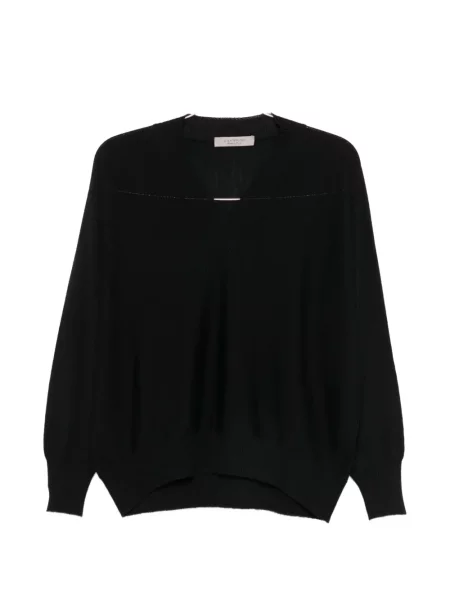 Pulover D.exterior de lână cu decolteu în V negru