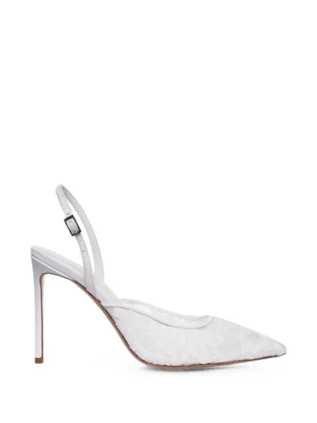 Pantofi cu toc Ginissima cu model floral din dantelă slingback alb