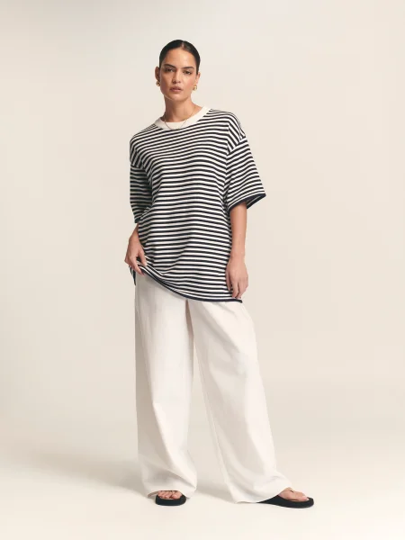 St MRLO Pulover Vacation bleumarin alb