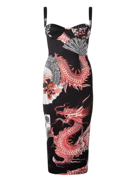 Rochie midi Roberto Cavalli cu imagine până la genunchi de costum negru