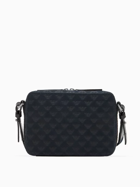 Кожаная сумка через плечо Emporio Armani синяя