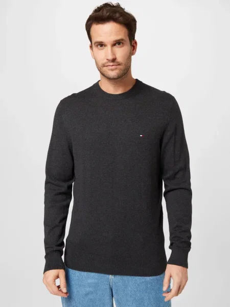 TOMMY HILFIGER Pulover temno modra / antracit / živo rdeča bela