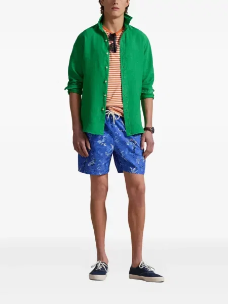Slip de baie Polo Ralph Lauren alergare cu cordon cu imagine alb