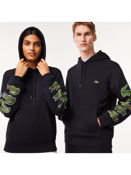 Lacoste Kontrastowa Bluza Z Kapturem Z Krokodylem granatowa