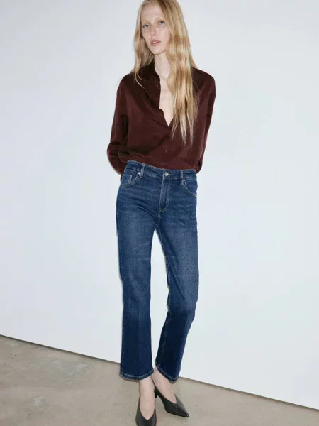 Dżinsy Sienna flare crop Kobieta 34 MANGO ciemnoniebieski