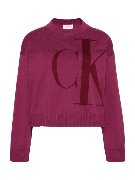 Lung pulover Calvin Klein Jeans cu mâneci lungi roșu