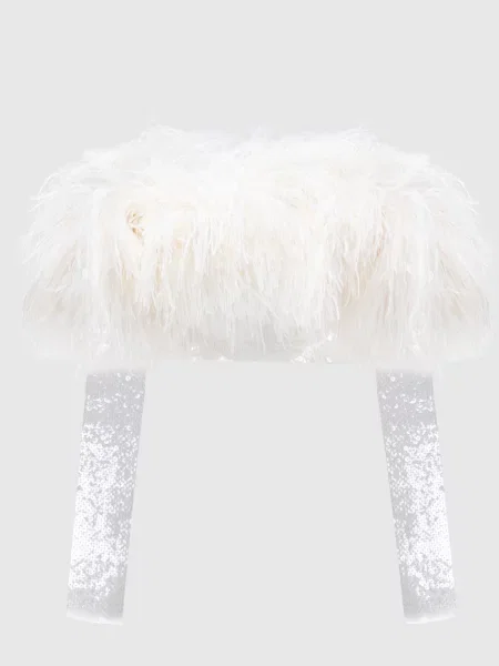 Блуза з пір'ям страуса в паєтки David Koma біла