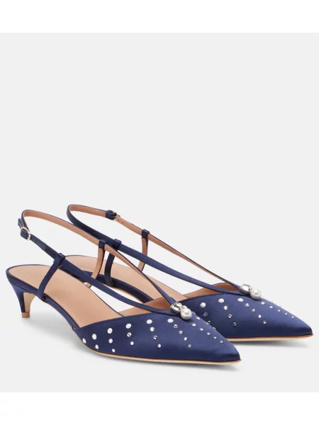 Pantofi cu toc Malone Souliers din satin slingback albastru