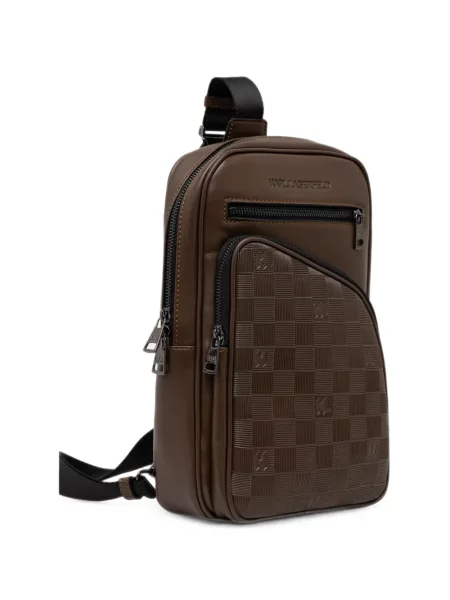Kockás crossbody táska Karl Lagerfeld autogrammal barna