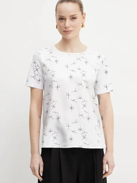 Блуза с коприна MM дамска с десен бяло