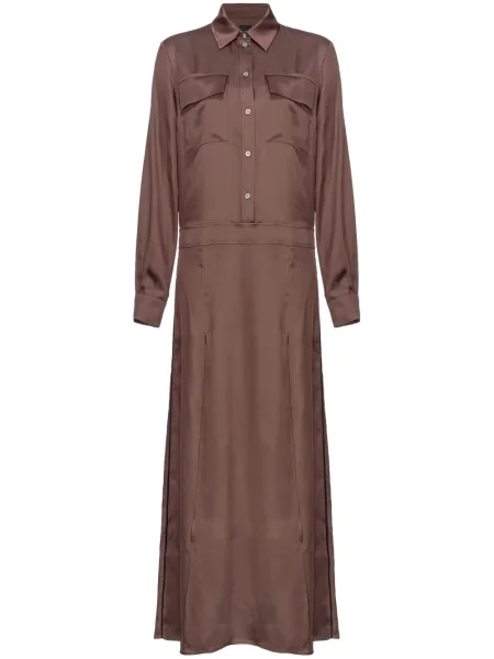 Rochie maxi Pinko din satin lungă de costum maro