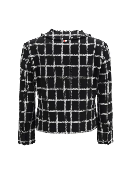 Kurtka Thom Browne w kratę tweedowa czarna