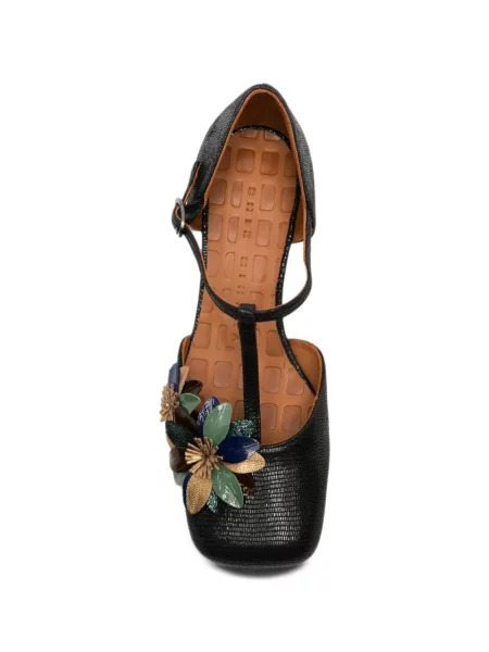 Pantofi cu toc Chie Mihara cu model floral cu aplicații negru