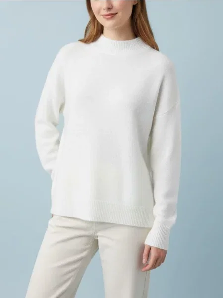 Светр з напівгольфом і довгими рукавами з домішкою вовни білий