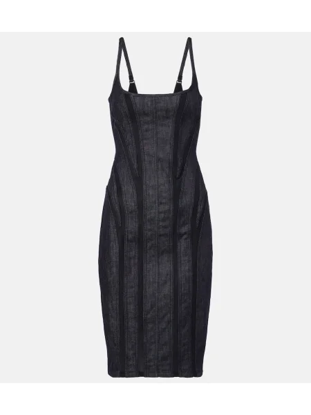 Sukienka jeansowa Mugler z siateczką do kolan garniturowa niebieska