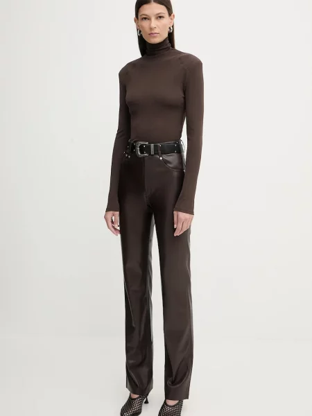 Nanushka spodnie dopasowane high waist brązowy