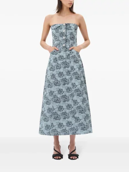 Rochie midi Ganni din jacard până la genunchi de costum albastru