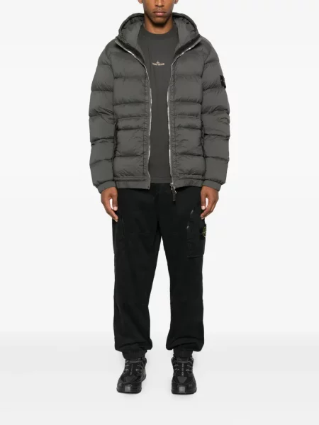 Geacă cu puf Stone Island cu glugă cu strasuri gri